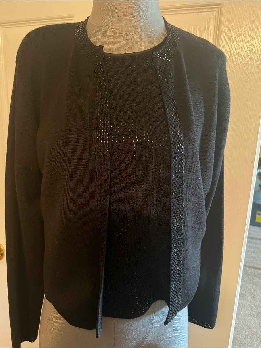 Kasper & Company Open-Front Cotton Cardigan in Black Large Like New